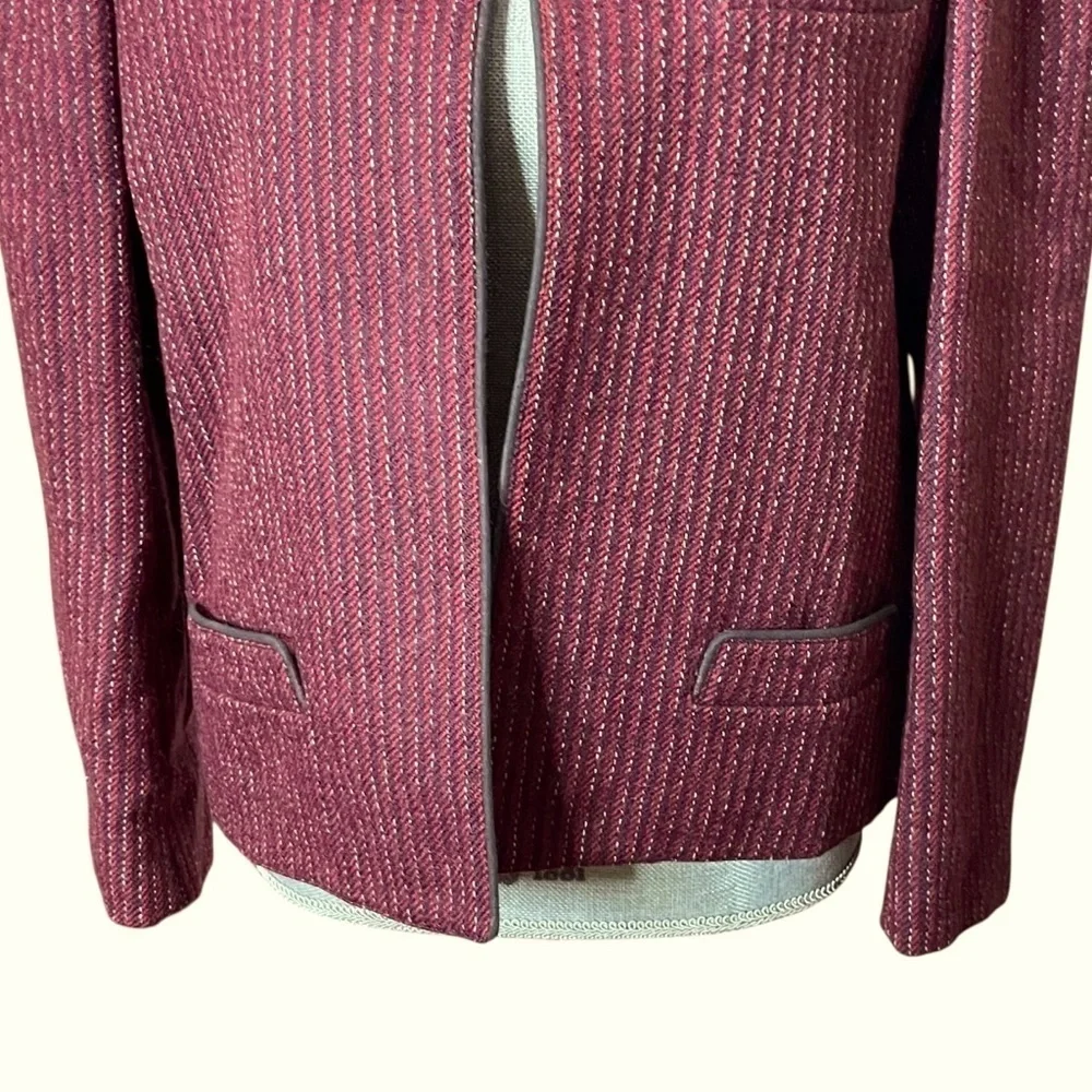 Elizabeth Arden New York wool blazer deep red tweed with black trim.